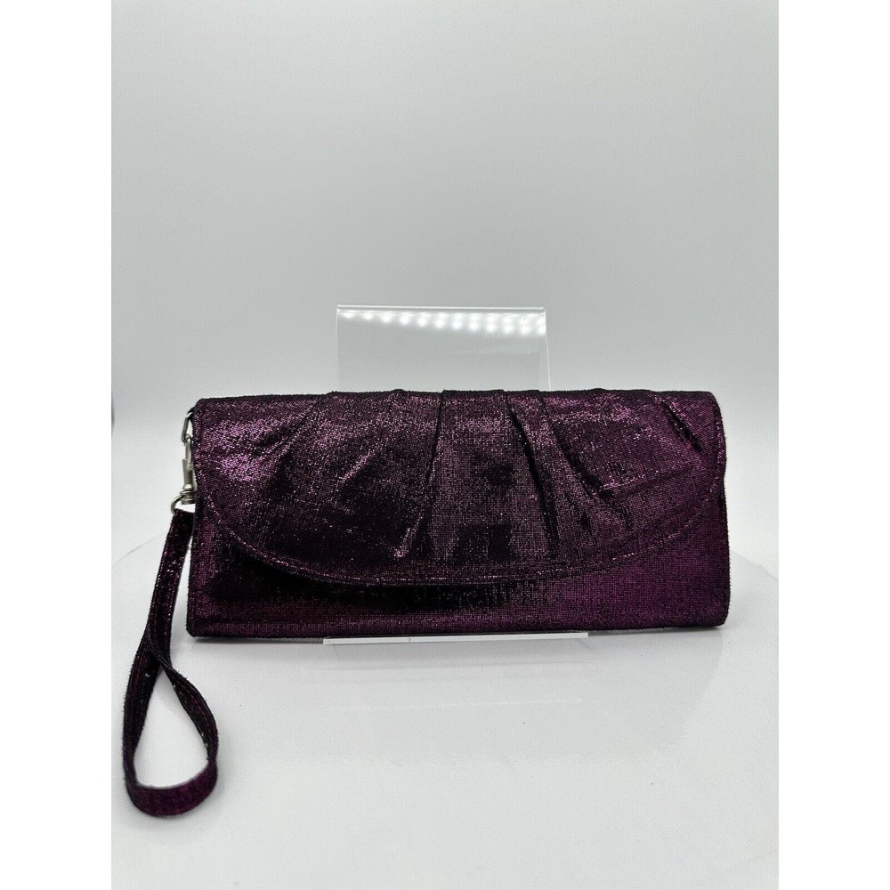 Wristlet Clutch Purple Metallic Pleaded Wallet 8-3/4” x 4”